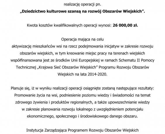 Informacja o realizacji operacji KSOW